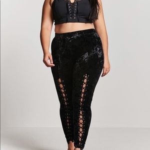 Forever 21 Plus Lace Up Velvet Leggings